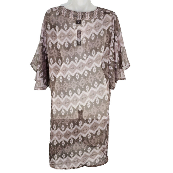 Steve Madden Womens Kimono One Size OSFM Ikat Printed Short Sleeve Clay Tassels - Picture 2 of 12